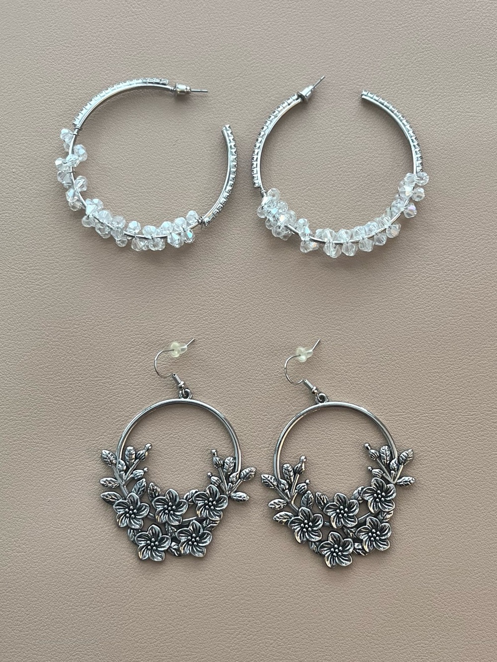 Cluster-Beaded Hoop Earrings and Floral Drop-Hoop
Earrings Set NWOT